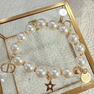 Dior Beauty Gold and White Pearl Charm Bracelet - New in Box